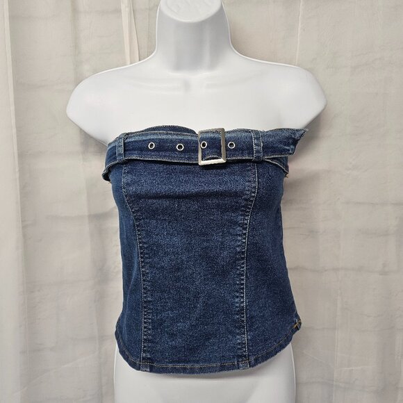 Jolie & Joy Tank Crop Chambray Strapless Smocked Festival M - Picture 11 of 11